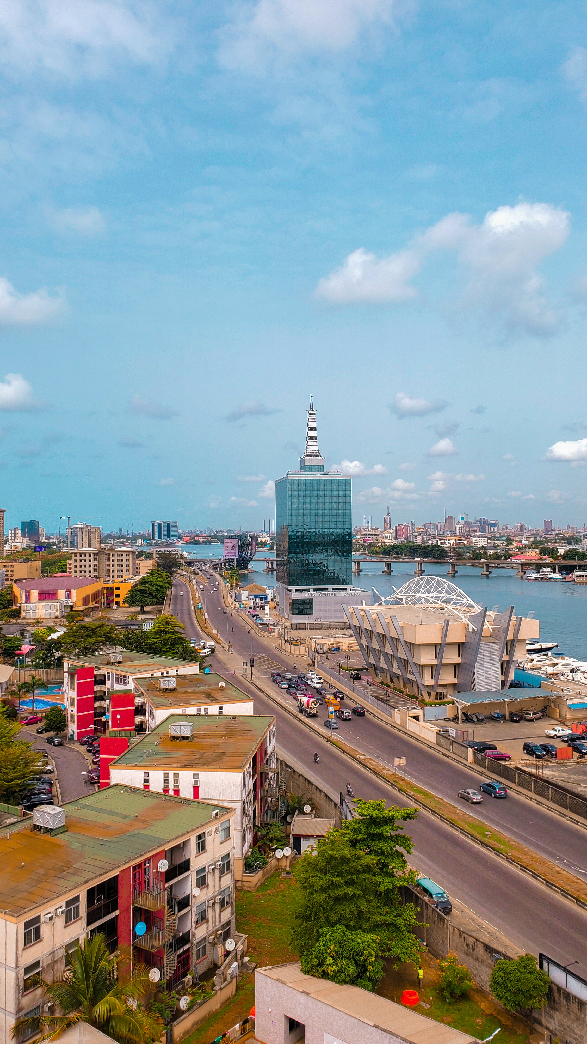 Aerial view of Lagos with the Civic Centre tower