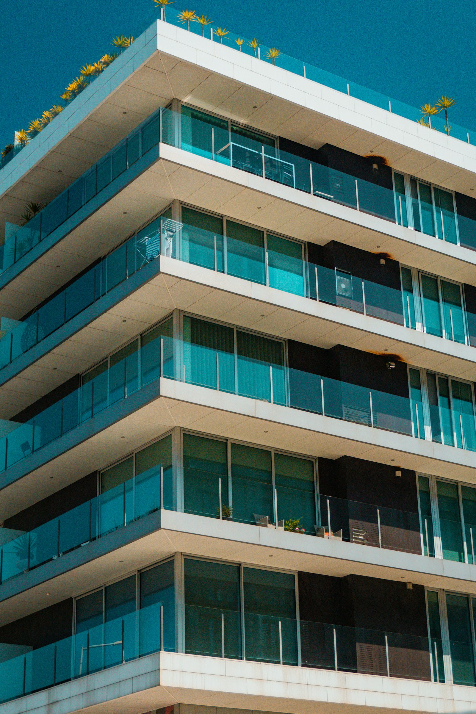Apartment building with glass balconies