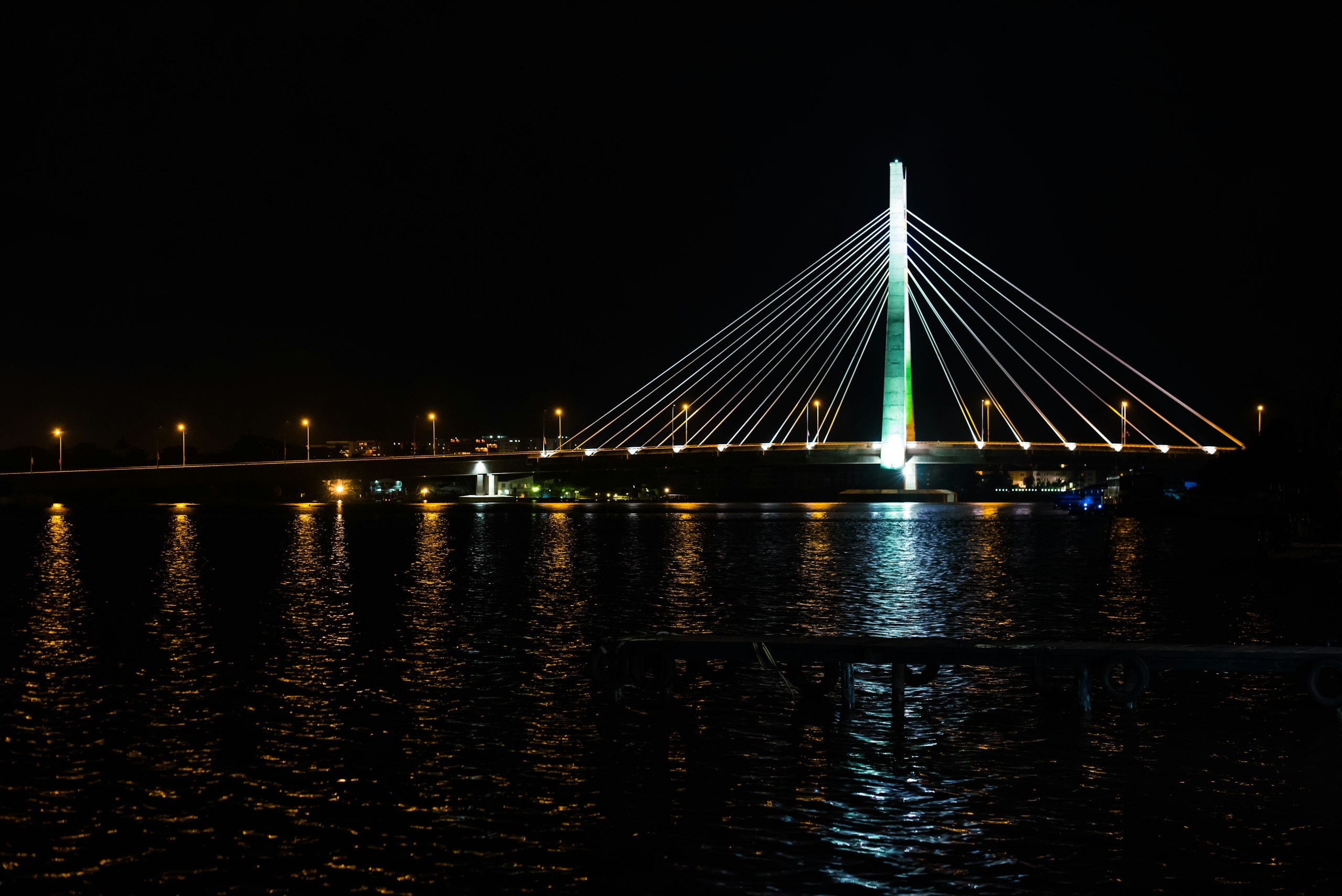 Lekki-Ikoyi Link Bridge lit up at night in Lagos